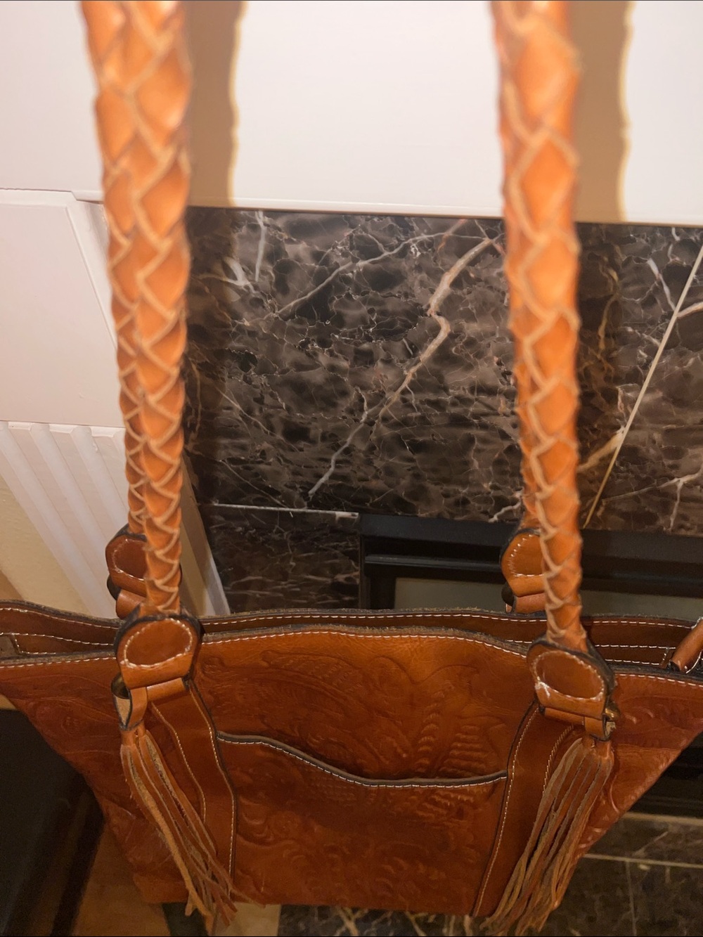 Patricia Nash Rena Burnished Brown Tooled Leather Tote Zip Top Tassels - Picture 2 of 11